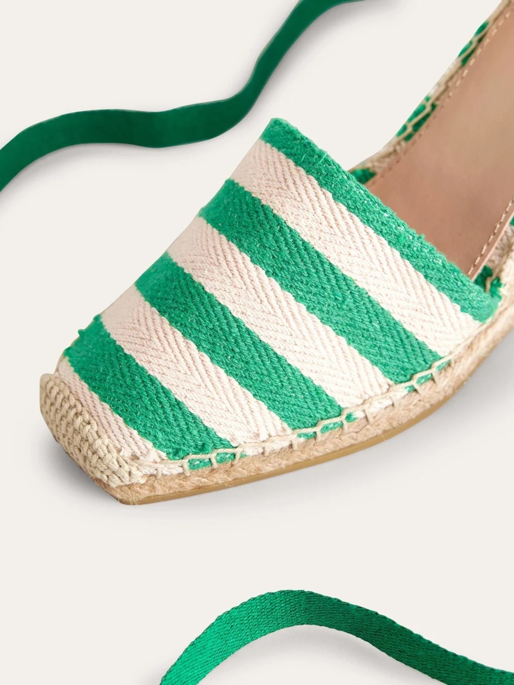 Boden Green and Cream Striped Espadrille Wedge with Ankle Tie - Picture 3 of 3